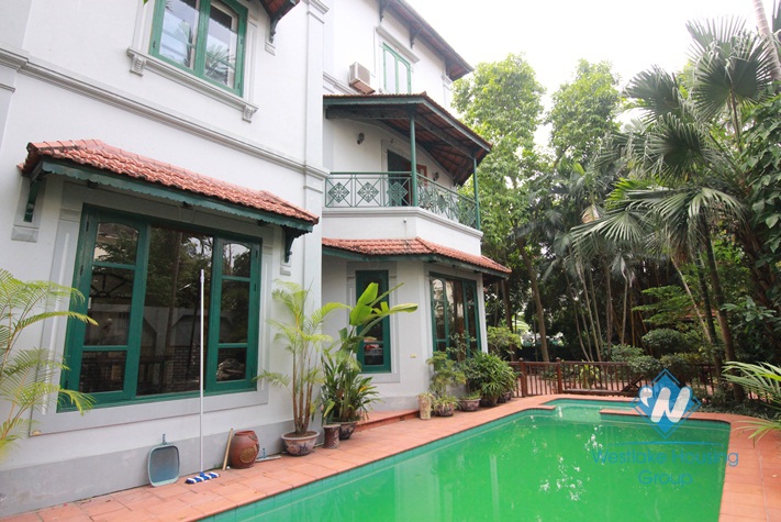 Charming house for rent in Tay Ho with garden yard and swimming pool, available now